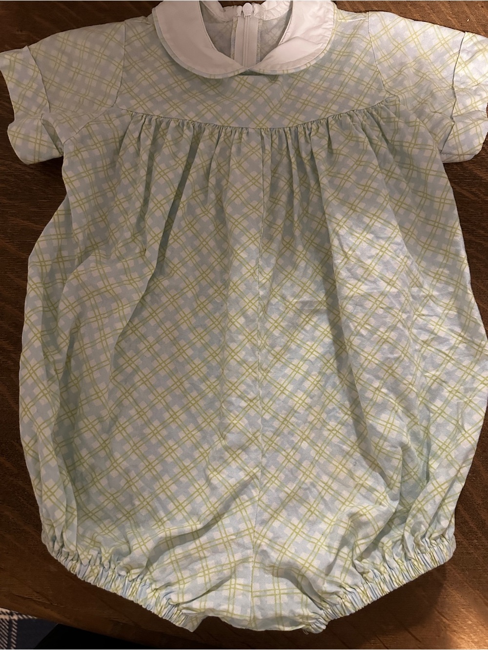 Classic Plaid Baby One-Piece in Light Blue and Yellow with White Collar
